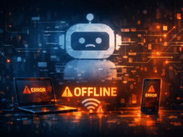 Site ChatGPT Sai do Ar: Veja Por Que a Ferramenta Sumiu e O Que Fazer Ilustração de chatbot offline