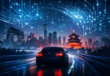 Tesla Leva Treinamento de IA para a China e Aposta em Autonomia Local Ilustração de carro elétrico e estrada digital representando treinamento de IA da Tesla na China