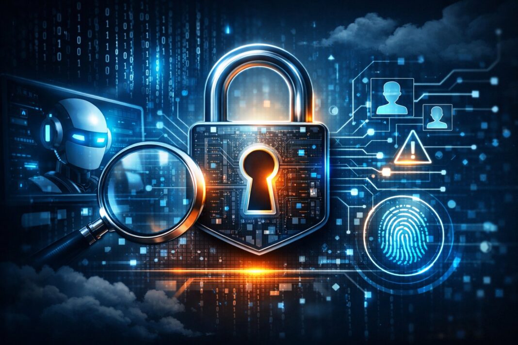 Ilustração de investigação de chatbot e proteção de dados