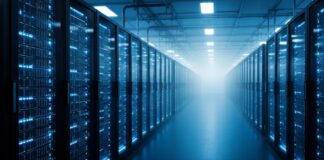 Big Tech corta milhares de empregos para financiar a corrida da IA Centro de dados moderno com servidores representando o investimento da Big Tech em infraestrutura de inteligência artificial