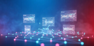 Guerra do Irã exposta pela desinformação gerada por IA nas redes sociais Rede neural de inteligência artificial representando a desinformação gerada por IA durante conflitos nas redes sociais