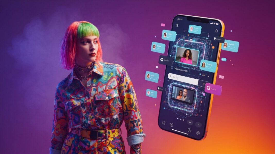 Social Search: por que a nova geração busca no TikTok em vez do Google Smartphone com interface de busca em rede social representando o fenômeno do Social Search no TikTok e Instagram