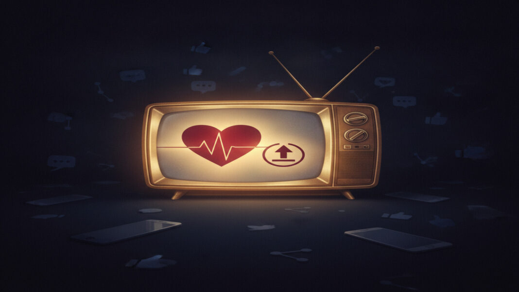 A Hipocrisia do Alcance: Quando a Campanha Social Vira Marketing Corporativo Ilustração conceitual sobre campanha social corporativa, televisão e redes sociais